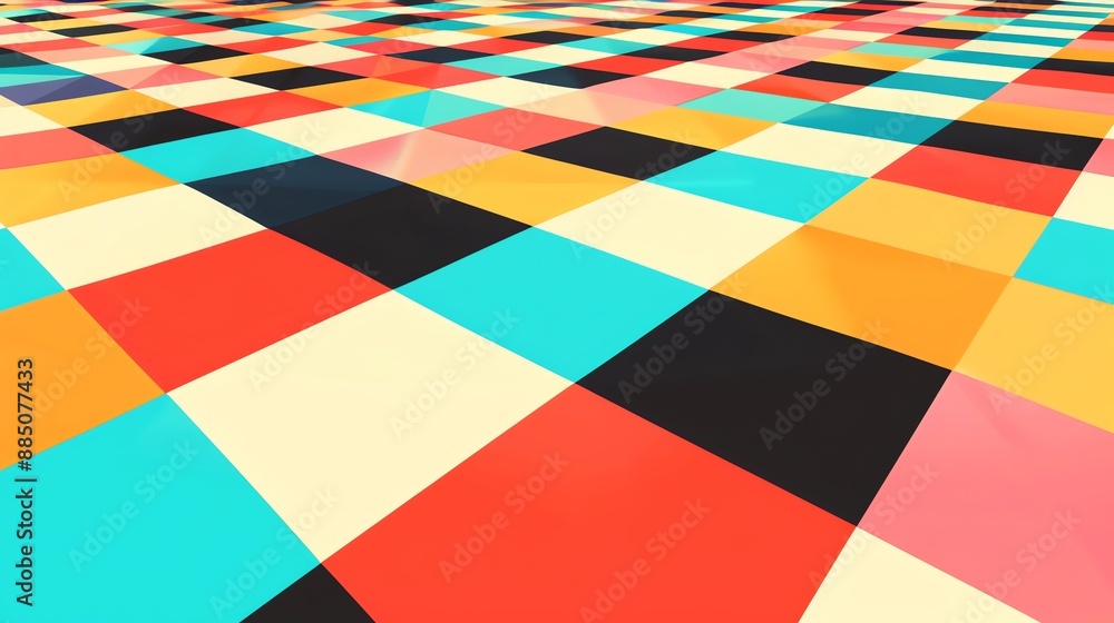 Poster a colorful checkered pattern with a perspective view.