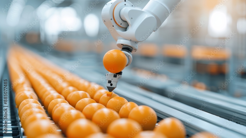 Poster detailed shot of a robotic arm working in an automated production line, showcasing enterprise-level 