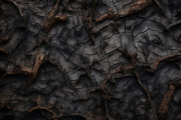 Processed collage of old black tree bark surface texture. Background for banner, backdrop
