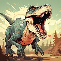 Obraz premium Colorful 2D Illustration of a Velociraptor in Vector Art