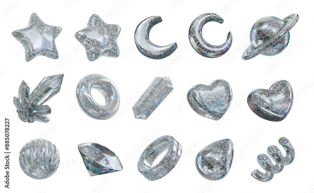 Poster holographic element set pack isolated background 3d rendering