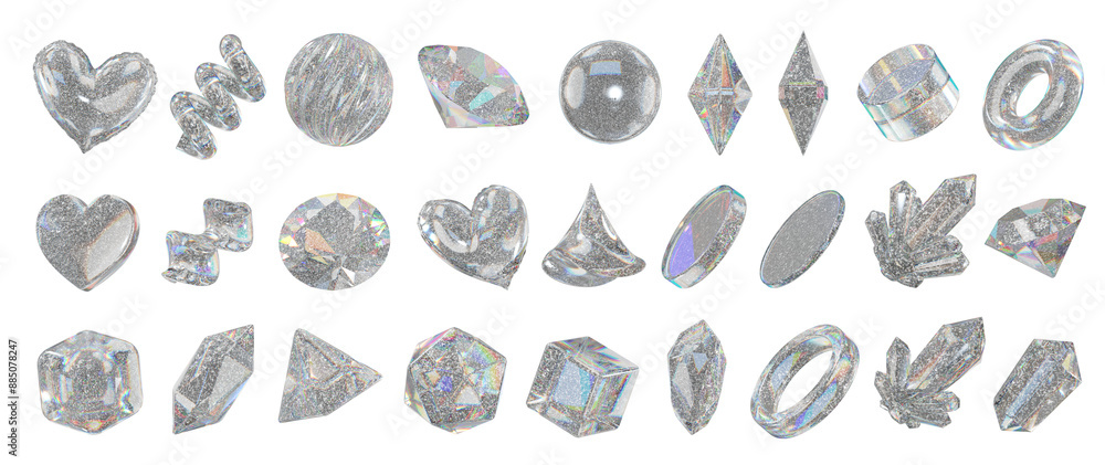 Poster holographic element set pack isolated background 3d rendering