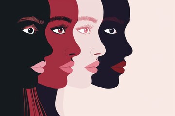 Multi-ethnic diversity and beauty. Group of different ethnicity women. Beautiful simple AI generated image in 4K, unique.