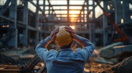 Stressed engineer or builder shocked by failed building construction or cancellation of business contract.
