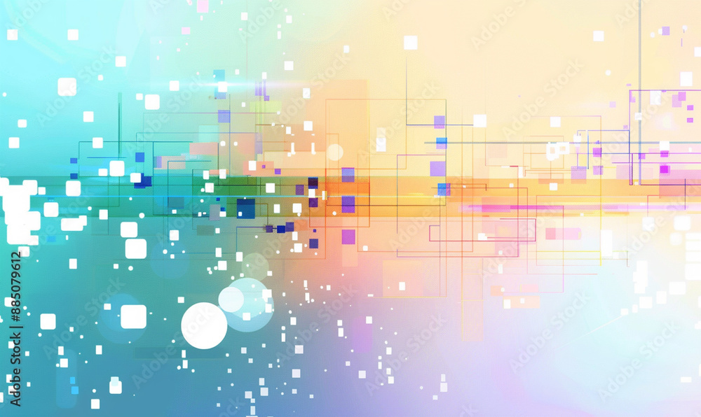 Poster light background with a gradient of colors, a light strip, circles, simple shapes, straight lines, v