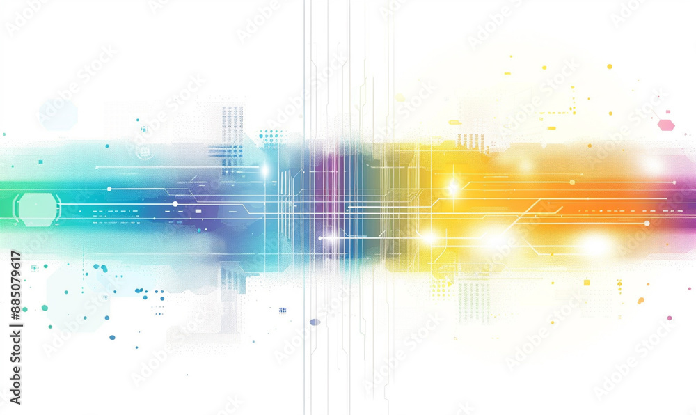 Poster light background with a gradient of colors, a light strip, circles, simple shapes, straight lines, v