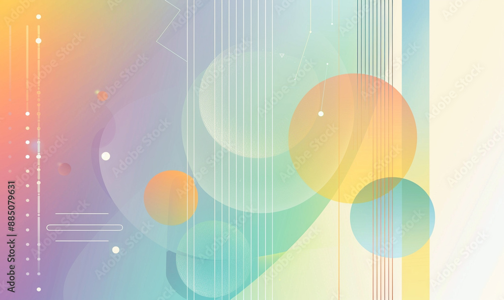 Poster light background with a gradient of colors, a light strip, circles, simple shapes, straight lines, v