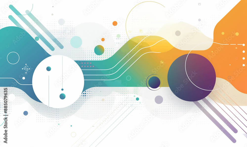 Poster light background with a gradient of colors, a light strip, circles, simple shapes, straight lines, v