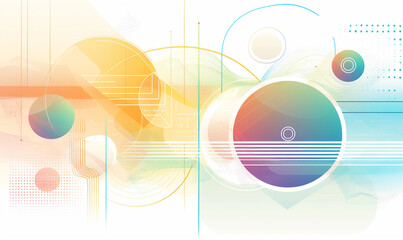 Light background with a gradient of colors, a light strip, circles, simple shapes, straight lines, vector graphics in symmetrical composition