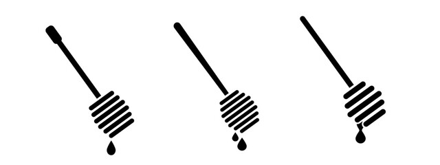 Honey dipper stick with dripping honey flat icon. Honey stick. Honey ladle. Vector Illustration