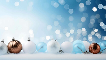 An enchanting Christmas scene adorned with sparkling balls, snowflakes, and festive decorations, evoking holiday cheer and winter magic