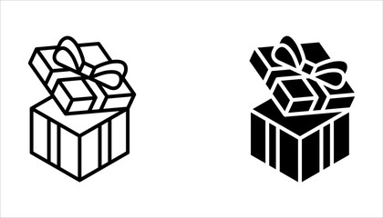Gift boxes with ribbon icons Set. Gift box flat line silhouette on white background