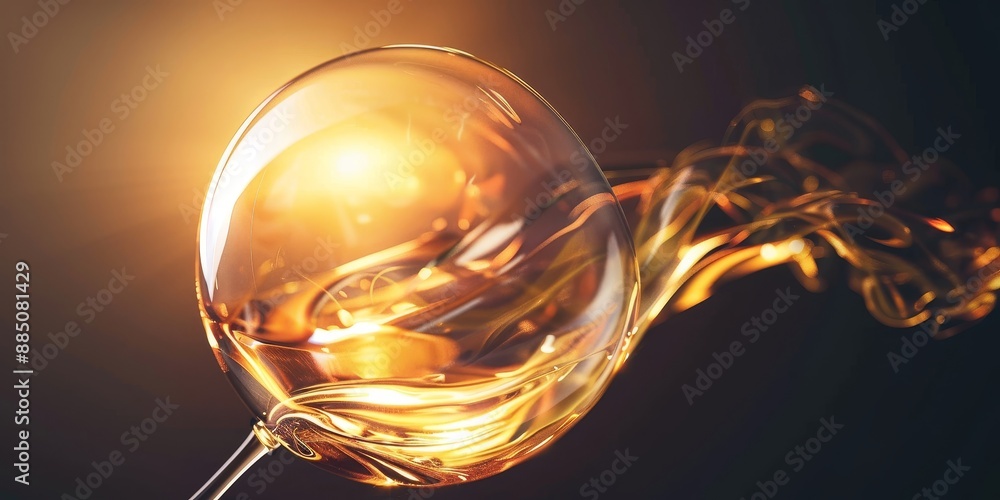 Poster A glowing liquid inside a glass bubble, radiating intense heat and fiery light, creating a dynamic and artistic visual effect