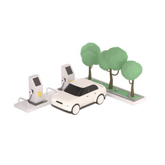 3d lowpoly white car icon gas station object