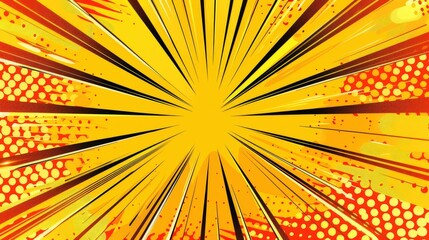 Fototapeta premium Dynamic yellow and orange starburst background with halftone, creating a bold comic-style visual.