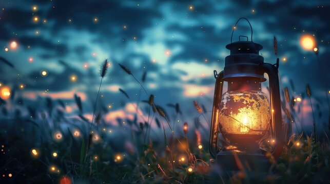 Fairy lamp glowing in nighttime sky