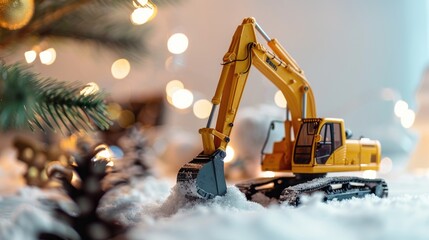 Excavator Christmas ornament on white background New Year holiday theme