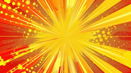 Fototapeta premium Explosive comic starburst background in yellow and orange with halftone texture, perfect for vibrant designs.