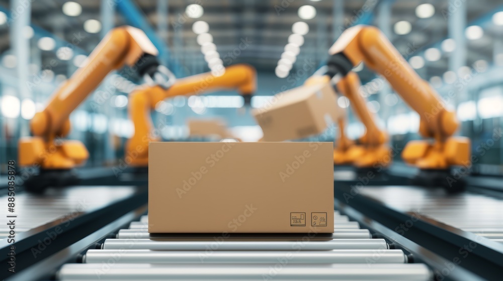Poster factory automation, seamless workflow with iot integration, flat design illustration, focus cover al