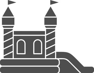 Bouncy castle icon. Inflatable house pictogram with slide for air trampoline park and children playground. Inflated equipment for amusement park and kids zone. Glyph illustration
