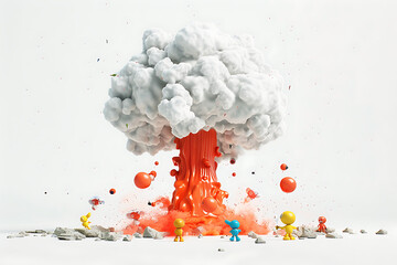 Realistic fiery explosion with sparks. Large fireball with black smoke