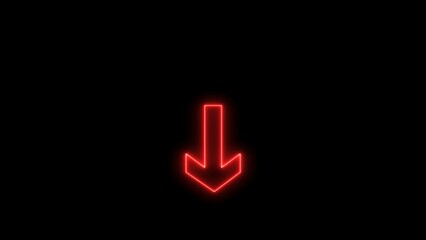 Down arrow icon illustration isolated on gray background. A glowing neon download icon on a black background. Software download icon.