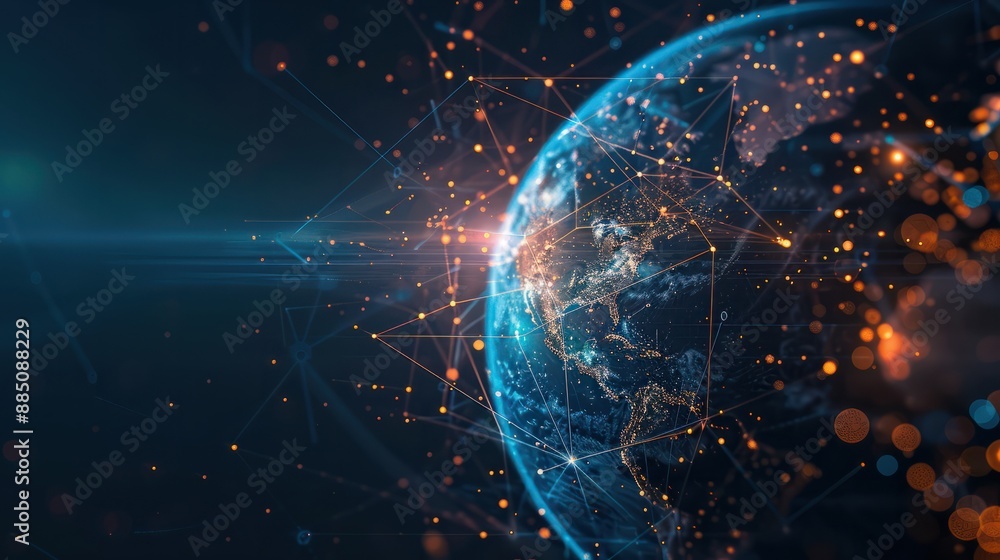 Poster abstract background with digital technology and the global network concept, planet earth in the form