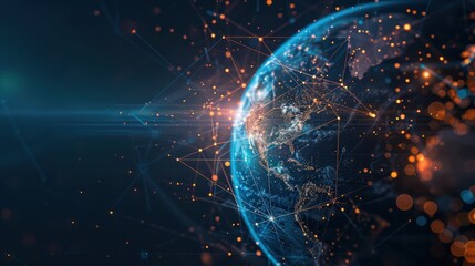 Abstract background with digital technology and the global network concept, planet earth in the form of glowing particles and connecting lines and dots. futuristic, technology, connection, earth