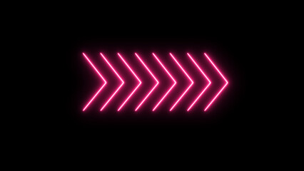 Right directional arrow sign. Set of bright arrows pointing to the right. Flashing direction indicators. render of glowing neon arrows on a black background