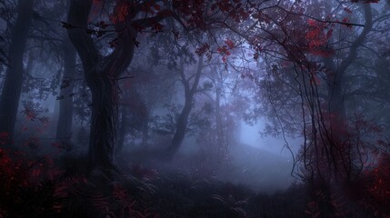 Enchanted vampires in crimson mist - expansive view