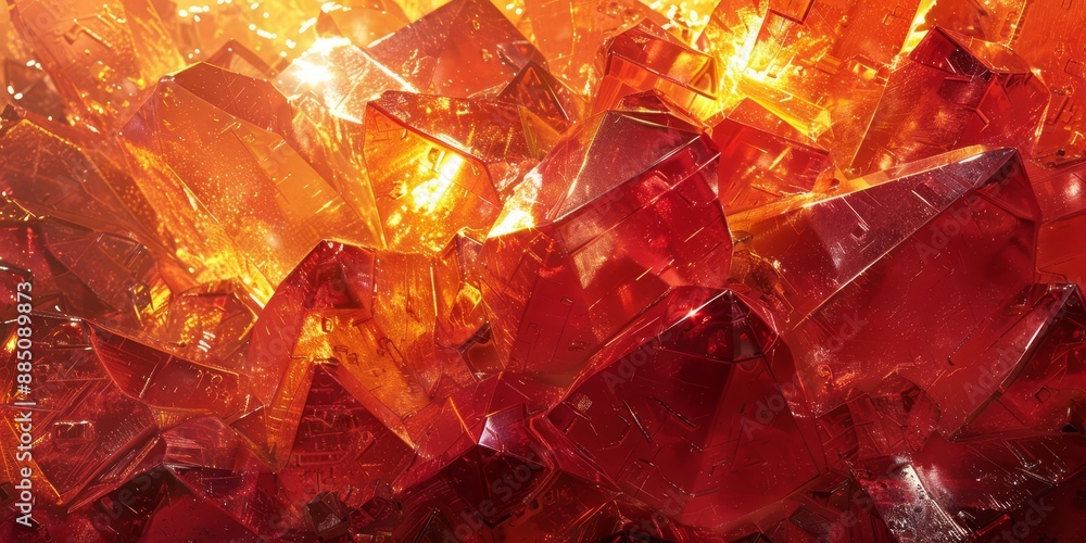 Poster shattered glass with vivid red light, creating a dramatic and intense abstract texture, highlighting