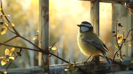 Obraz premium 3D render of a bird window perch