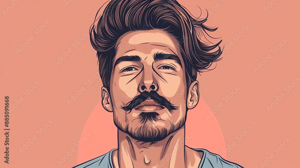 Wall mural A digital illustration of a man with a mustache and beard.