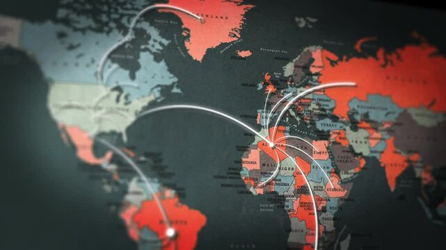 World map, travel and 3d pin for connection to business, international direction for company growth. Global, location or earth with network for trade and industry, corporate navigation or development
