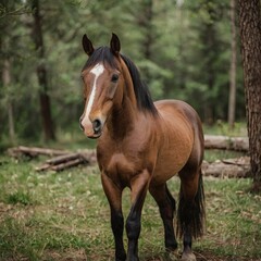 Fototapeta premium brown forest woodland horse