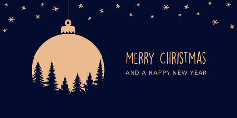 christmas greeting card with hanging ball decoration fir tree vector illustration
