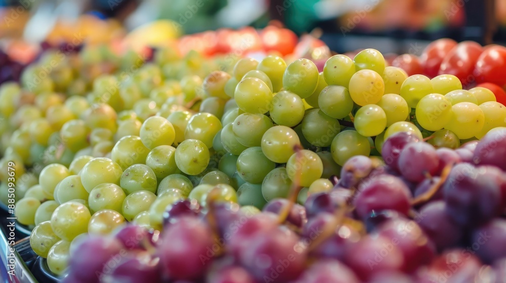Aufkleber fresh green and red grapes displayed for sale in the market with copy space