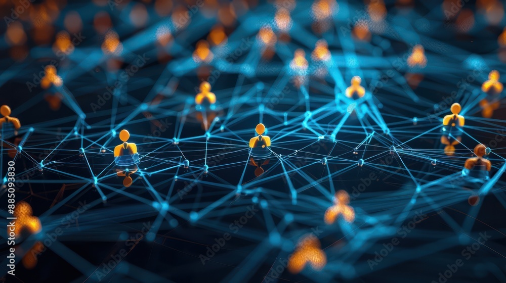 Poster social media network and networking concept with connected icon. double exposure.
