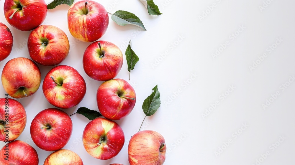 Poster fresh apples on a white background with room for text