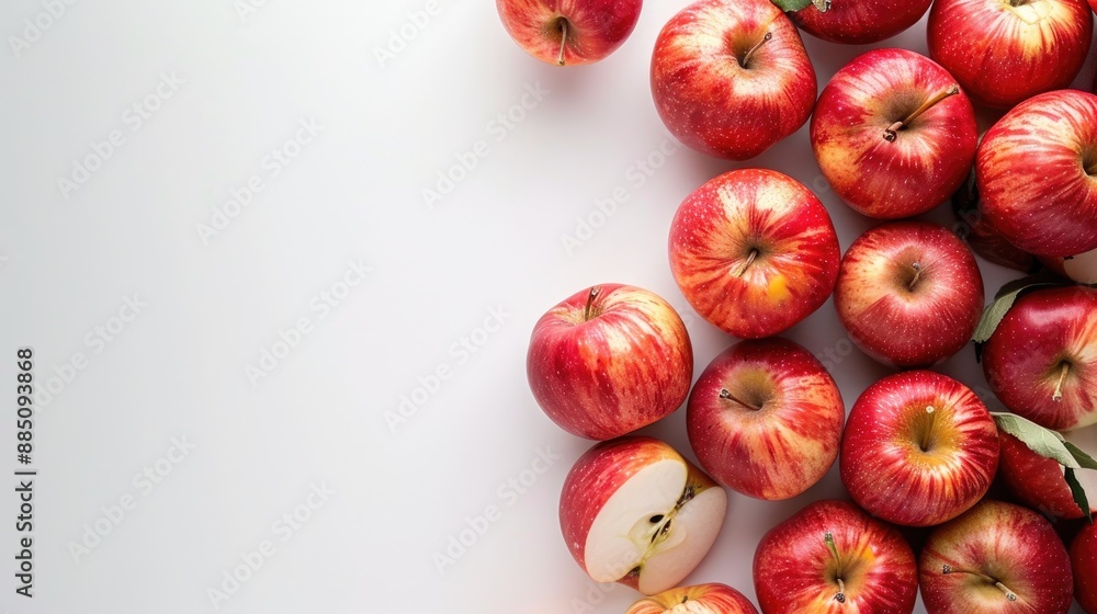 Poster fresh apples on a white background with room for text