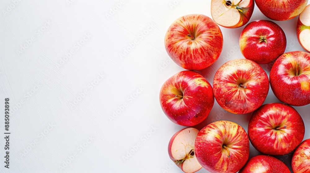 Poster fresh apples on a white background with room for text
