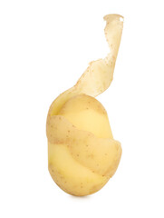 One young potato with peel isolated on white