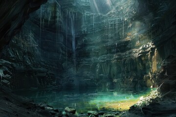 Fototapeta premium Bioluminescent cavern with a hidden entrance