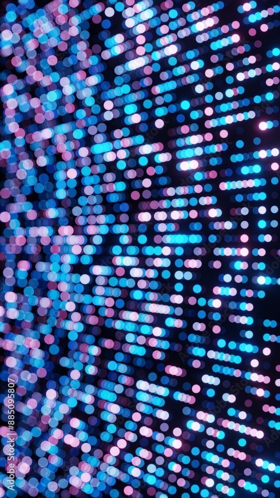 Poster abstract glowing dot pattern with blue and pink lights on dark background