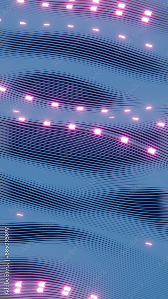 Poster Abstract Wavy Line Pattern with Pink Neon Highlights..