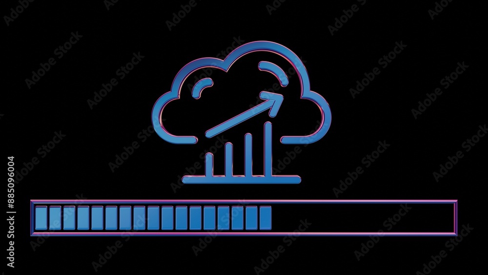 Poster Abstract Cloud Computing Icon with Progress Bar on Black Background..