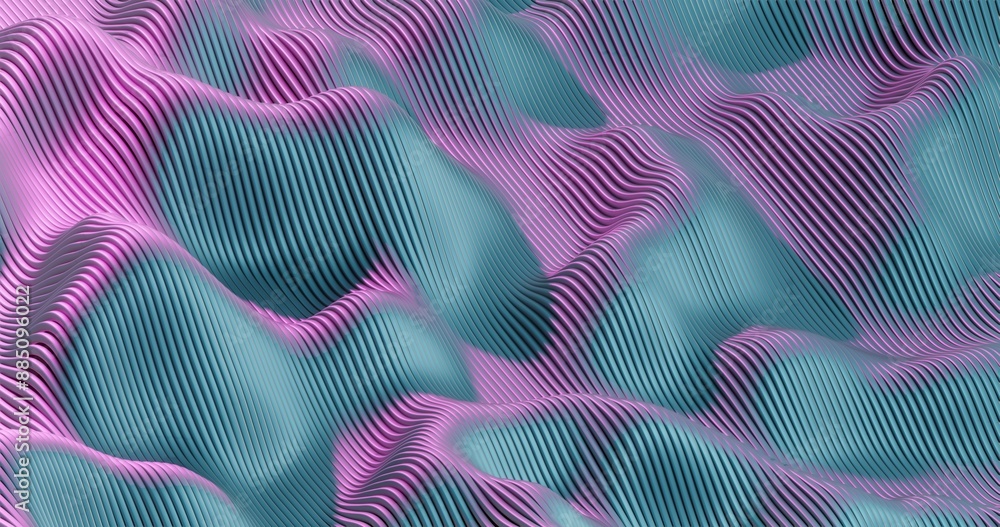 Poster abstract wavy line pattern with pink and teal highlights