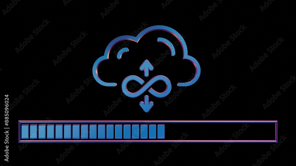 Poster Abstract Cloud Computing Icon with Progress Bar on Black Background..