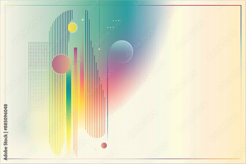 Poster light background with a gradient of colors, a light strip, circles, simple shapes, straight lines, v