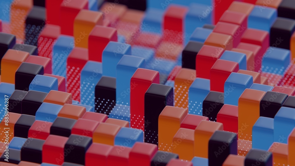 Aufkleber Floating Multicolored Transparent and Opaque Cubes on Black Background..